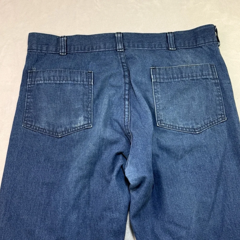 Vintage 70s Seafarer Bell Bottom Jeans 36x32 USA Made Navy Denim Sailor Talon 42
